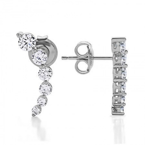 Sterling Silver and Cubic Zirconia Crawler Earrings Ear Cuffs - Picture 3 of 4
